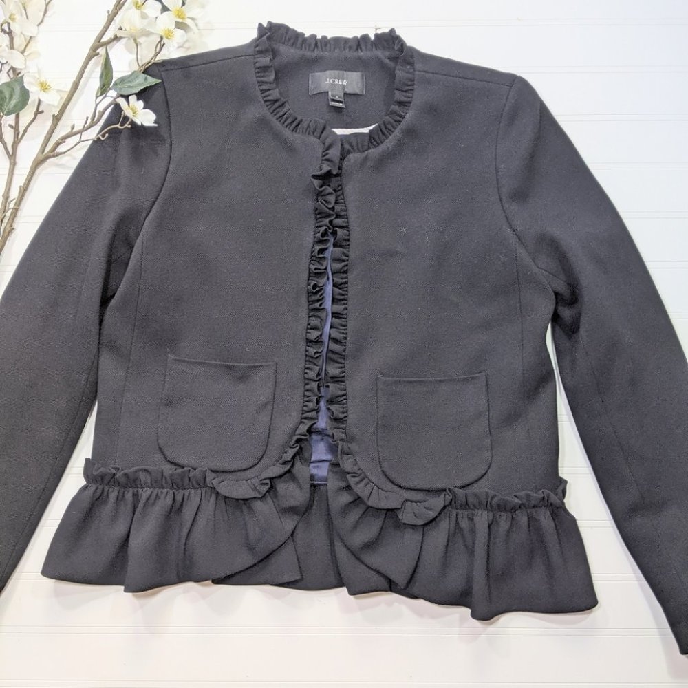 J. Crew Black Blazer Ruffled Trim